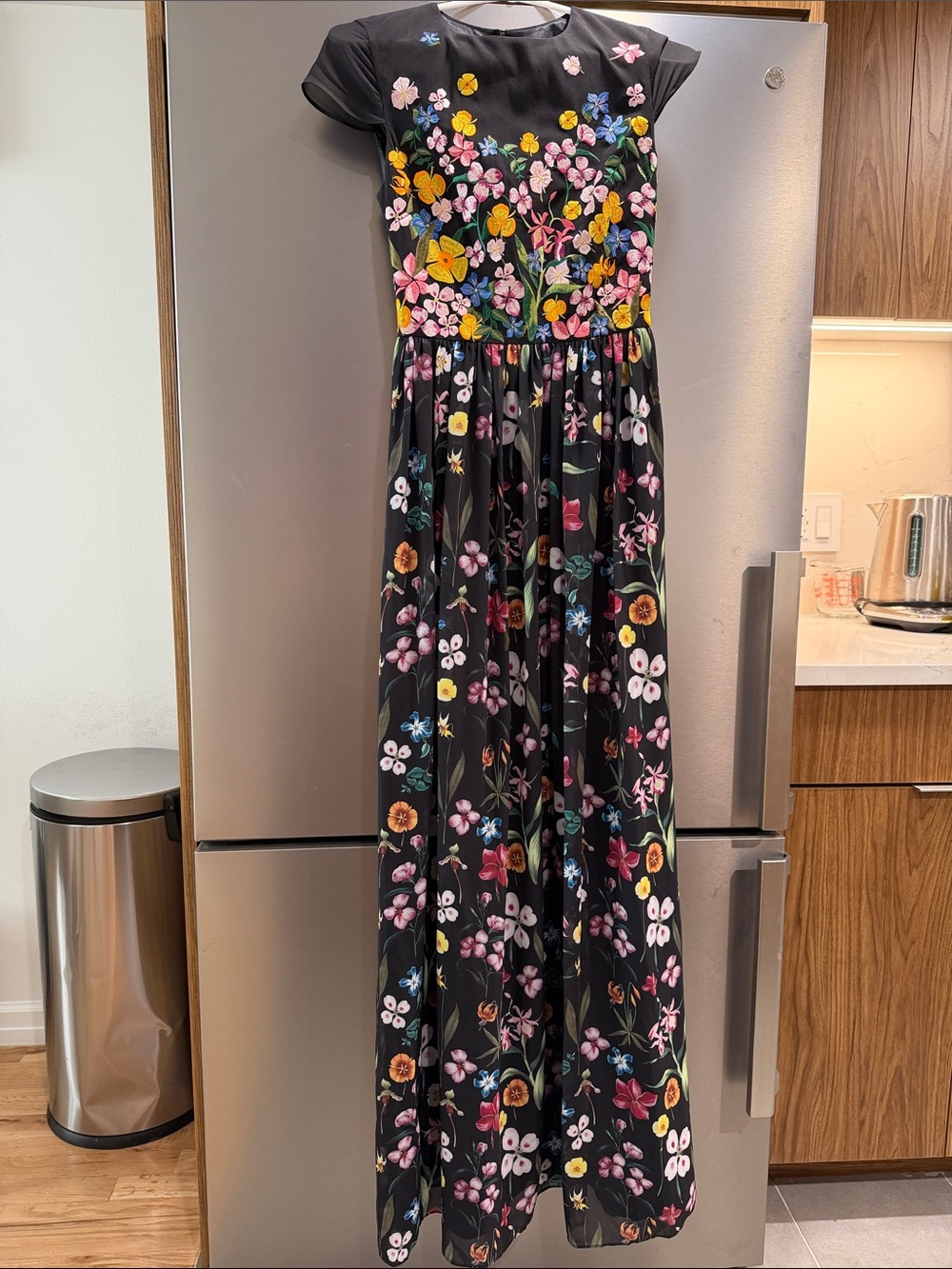 Ted Baker London Black Maxi Dress with Pink, Yellow & Blue Floral Print